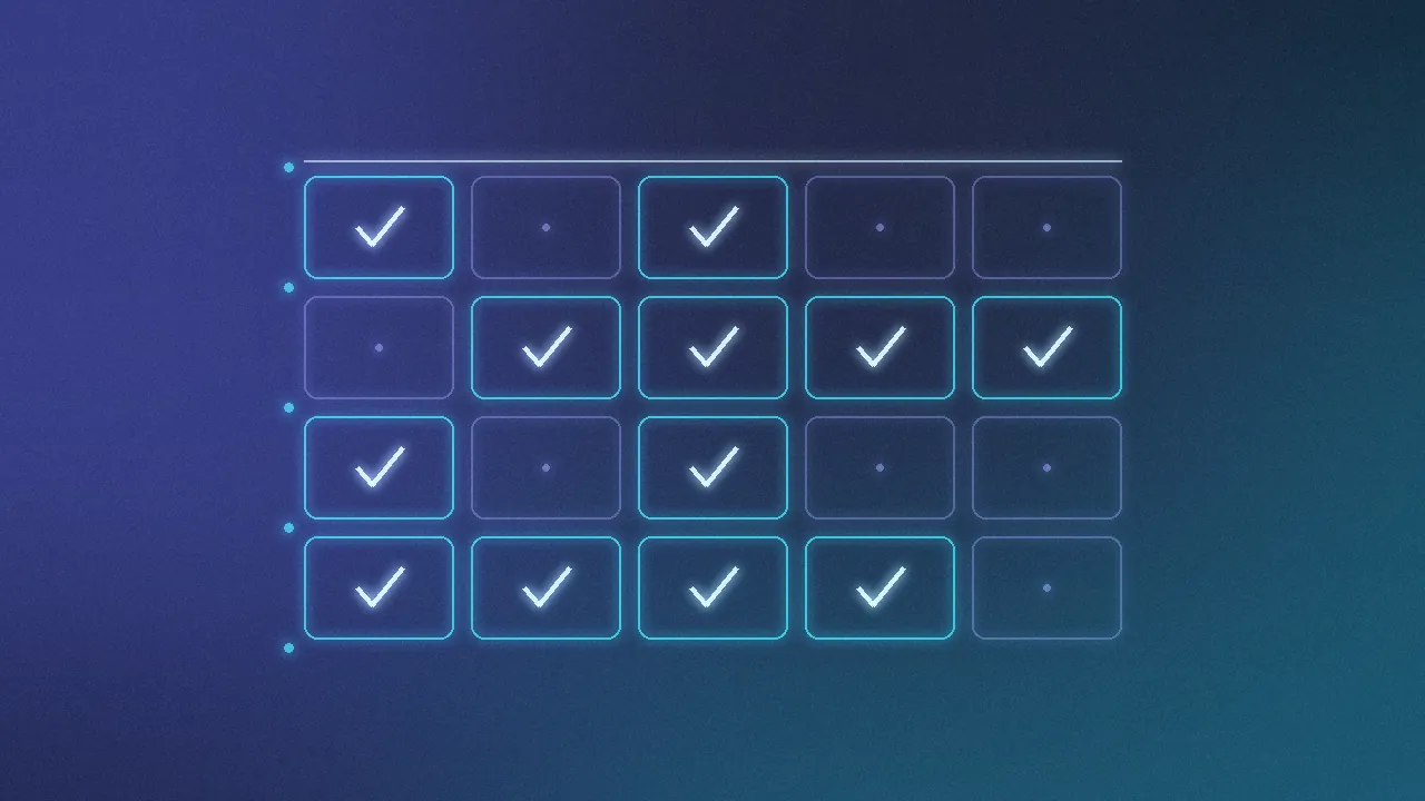 A glowing evaluation matrix of checkmarks for comparing platforms