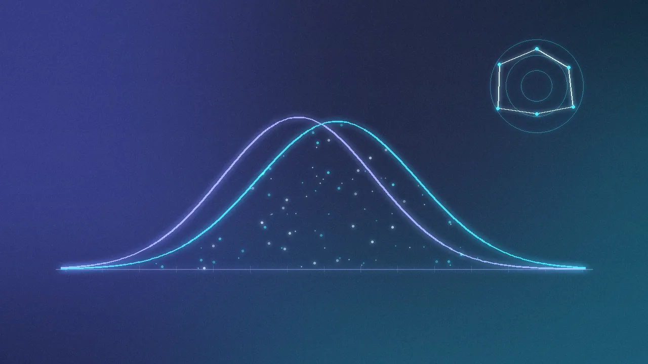 Overlapping bell curves comparing real and synthetic data distributions